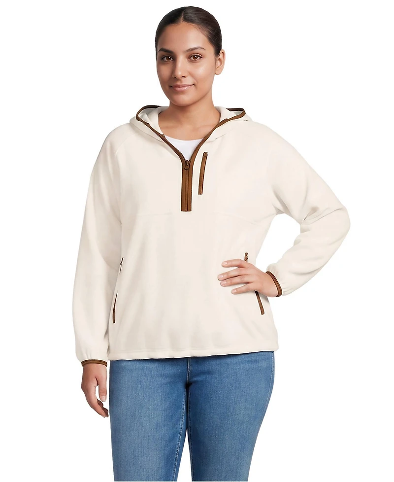 Lands' End Plus Anyweather RainDefense Hooded Half Zip Fleece Pullover