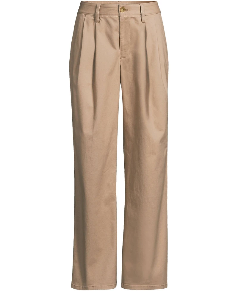 Lands' End Women's Chino Mid Rise Pleated Relaxed Straight Leg Pants