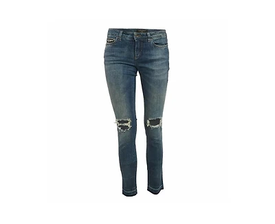 Pre-Owned Dolce & Gabbana Women's Logo Applique Denim Ripped Jeans