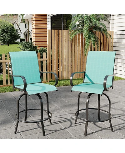 homfan Set of 2 Outdoor 360degree(s) Swivel Bar Stools, Bar Height Patio Chairs Featuring High Back and Armrest, All-Weather Textilene Fabric