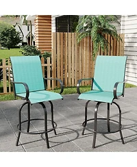 homfan Set of 2 Outdoor 360degree(s) Swivel Bar Stools, Bar Height Patio Chairs Featuring High Back and Armrest, All-Weather Textilene Fabric