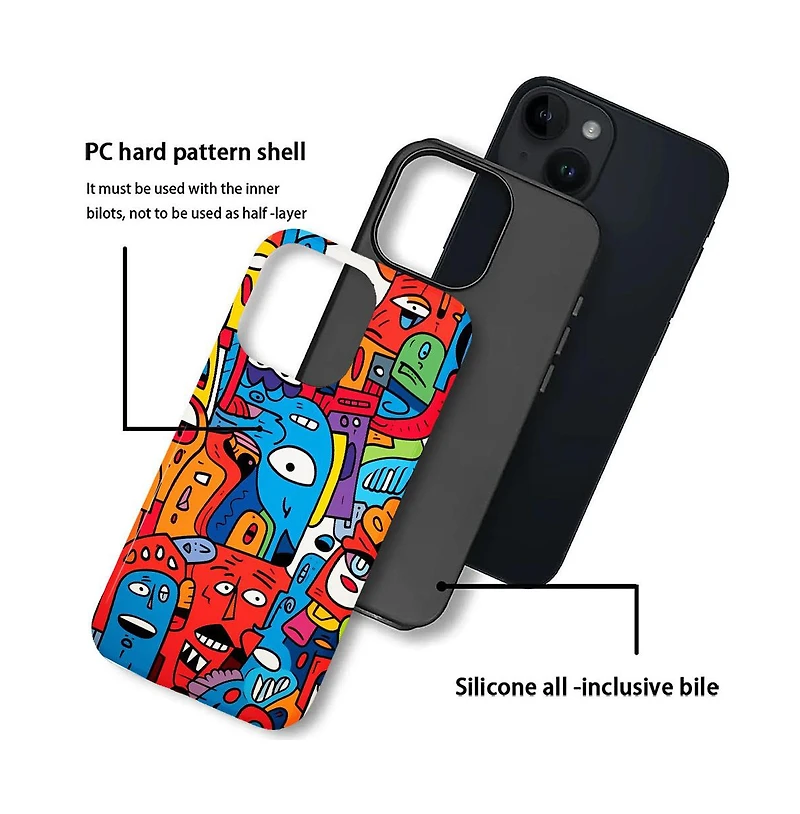 Lisen Faces Color Dual-Layer Hard-Shell Phone Case Compatible with Apple iPhone 15 Pro