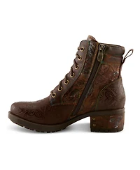L`Artiste Women's Whitefish Lace-up Boots with Embossed Leather and Comfortable Heel