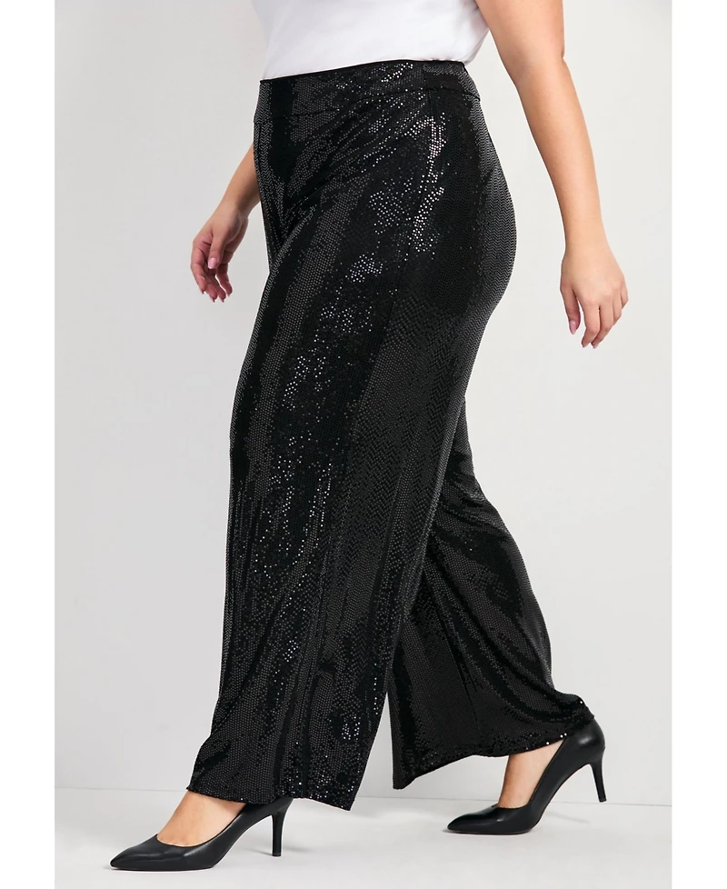 Avenue Women's Glitz Sequin Wide Leg Pant