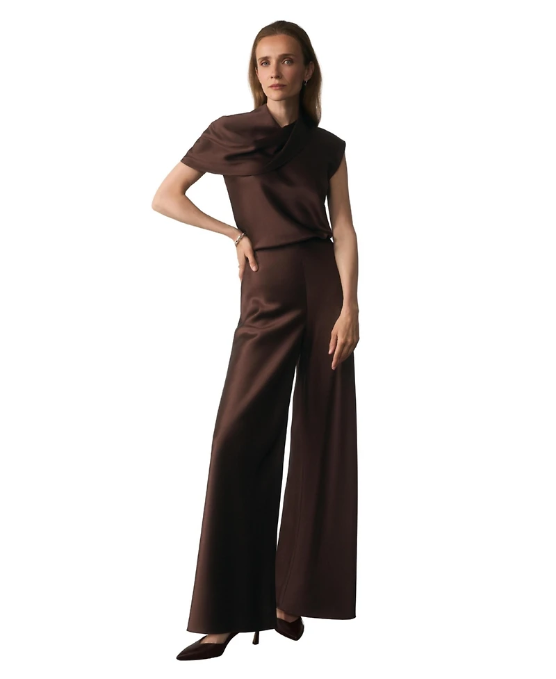 The Fold Women's Ocana Asymmetric Sleeve Satin Blouse