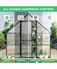 8x14 Ft Walk-In Greenhouse, Aluminum Frame with Polycarbonate Panels for Patio Backyard All-Season Plant Growing, Green/Black