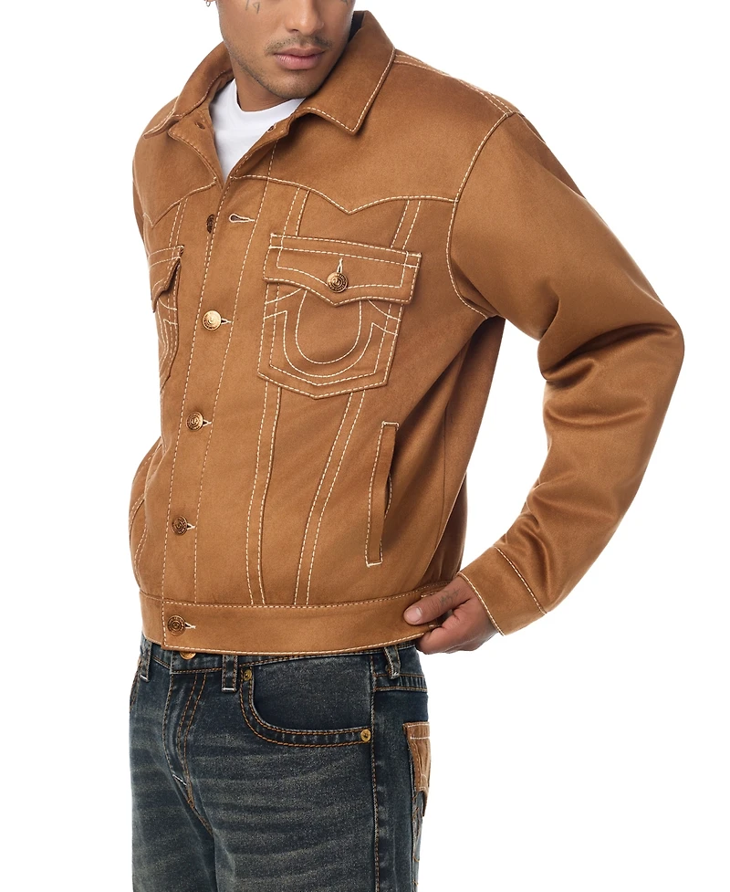 True Religion Men's Jimmy Oversized Suede Trucker Jacket