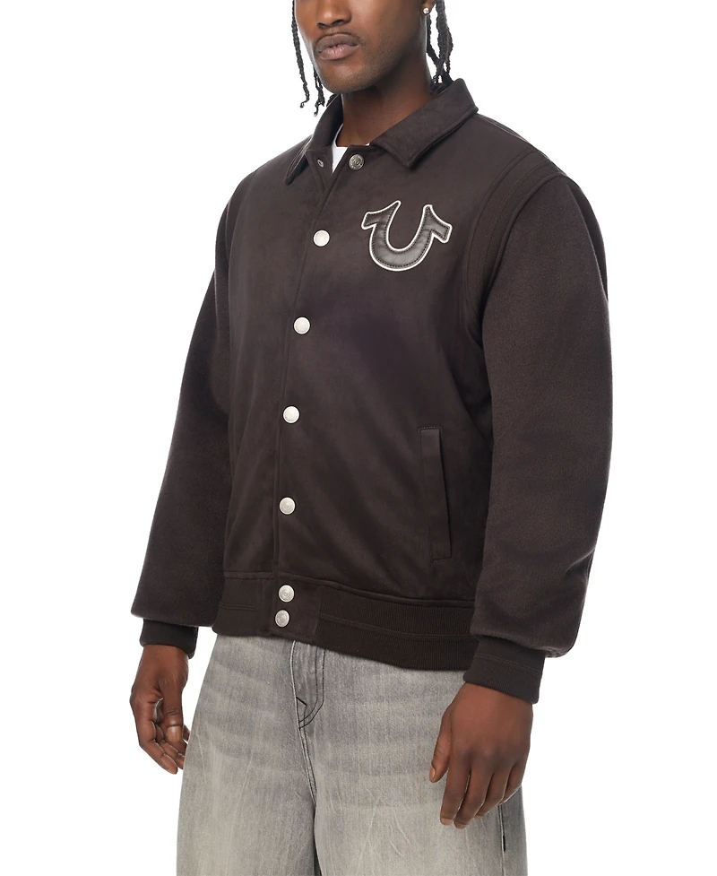 True Religion Men's Logo Faux-Suede Regular-Fit Bomber Jacket