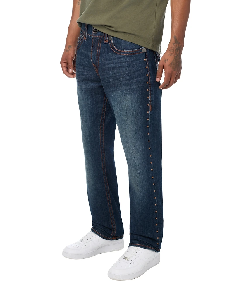 True Religion Men's Ricky Studded Straight-Leg Flap-Pocket Jeans