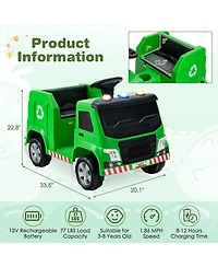 Volenca 12V Garbage Truck Remote Control Ride-On with Warning Lights, Up to 77 lbs, Ages 3-8