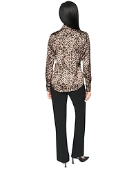 Dkny Women's Leopard-Print Long-Sleeve Blouse