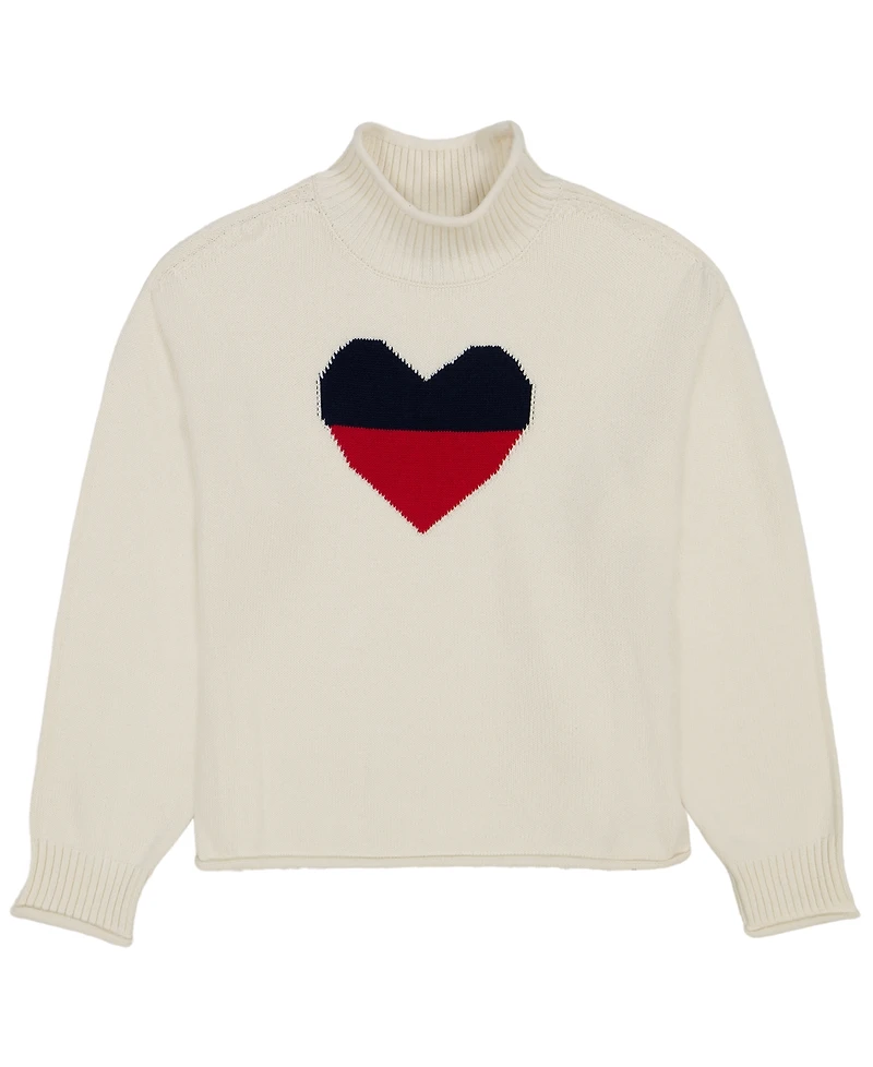 Tommy Hilfiger Women's Intarsia Heart Ribbed Funnel Neck Sweater
