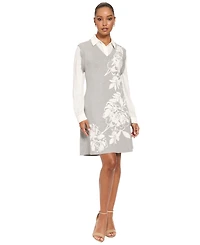 London Times Women's Collared Long-Sleeve Dress