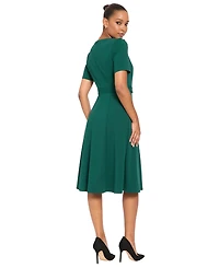London Times Women's A-Line Belted Midi Dress