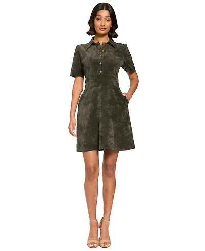 London Times Women's Corduroy Short-Sleeve A-Line Mini Dress