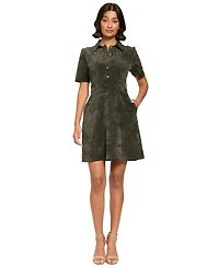 London Times Women's Corduroy Short-Sleeve A-Line Mini Dress