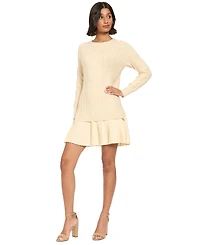 London Times Women's Viscose-Blend Long-Sleeve Pleated Cable-Knit Sweater Dress