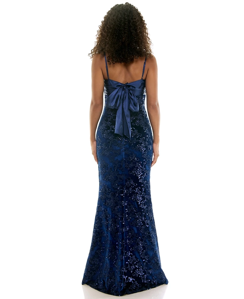 Seni & Cade Women's Bow-Back Velvet Sequin-Embellished Gown