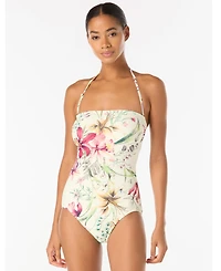 Carmen Marc Valvo Women's Floral-Print Bandeau One-Piece Swimsuit