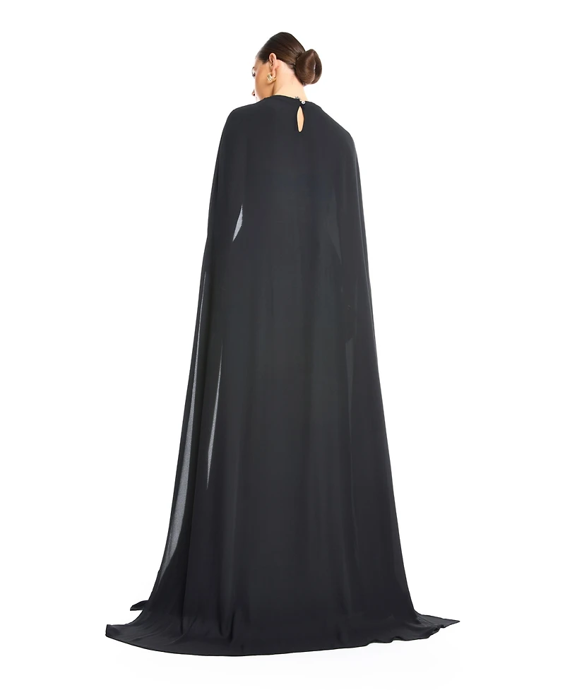 Amri Women's Sequin Bustier Pleated Evening Gown with Detachable Cape