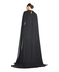 Amri Women's Sequin Bustier Pleated Evening Gown with Detachable Cape