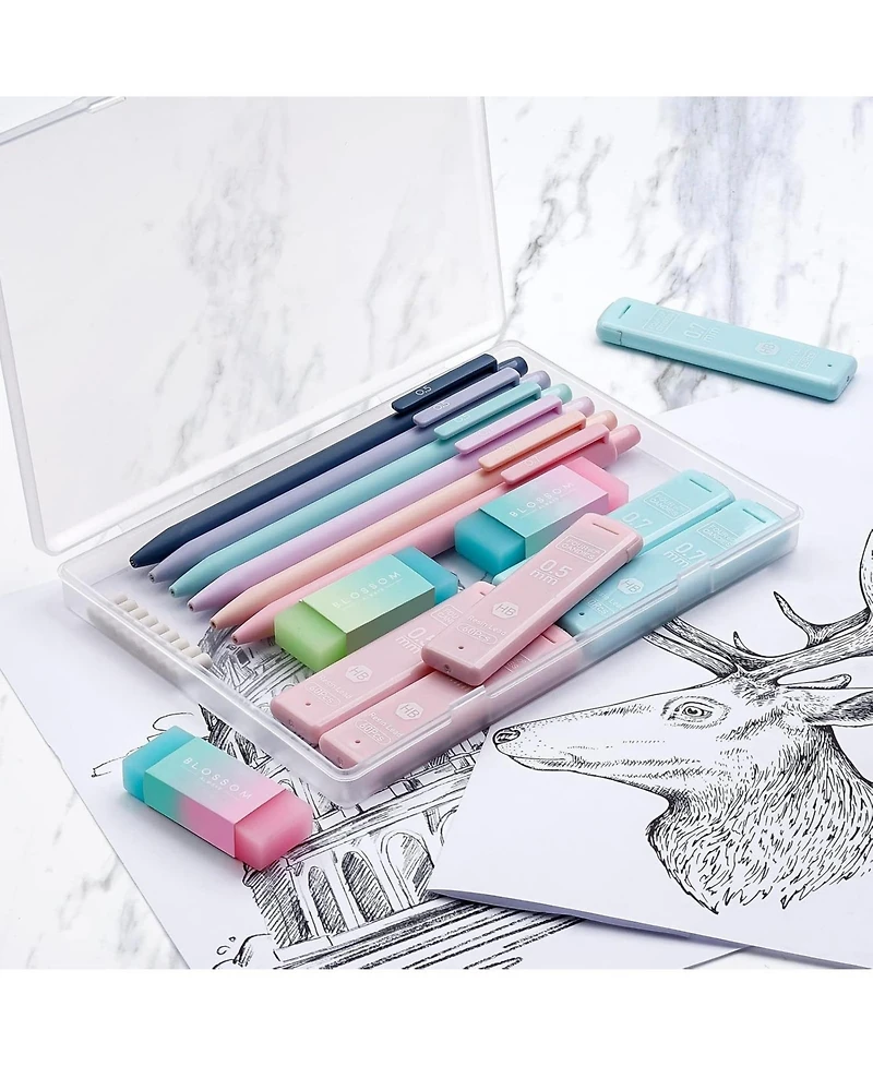 Four Candies Cute Mechanical Pencil Set 6Pieces, 0.5 and 0.7mm with 360 Hb Leads and Erasers, Aesthetic School Supplies