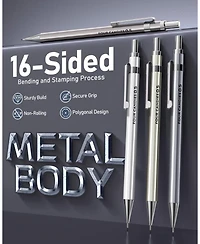 Four Candies 4Pieces Metal Mechanical Pencil Set 0.5mm, 480 Leads 12 Erasers with Case for School Art Drawing