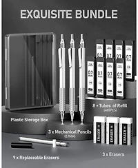 Four Candies 0.7mm Mechanical Pencil Set with Case, 3Pieces Metal with 480 Hb Lead Refills and Erasers