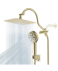 Cyqbd 10'' All Metal Rainfall Handheld Shower Head Extension Arm Hose Holder Square