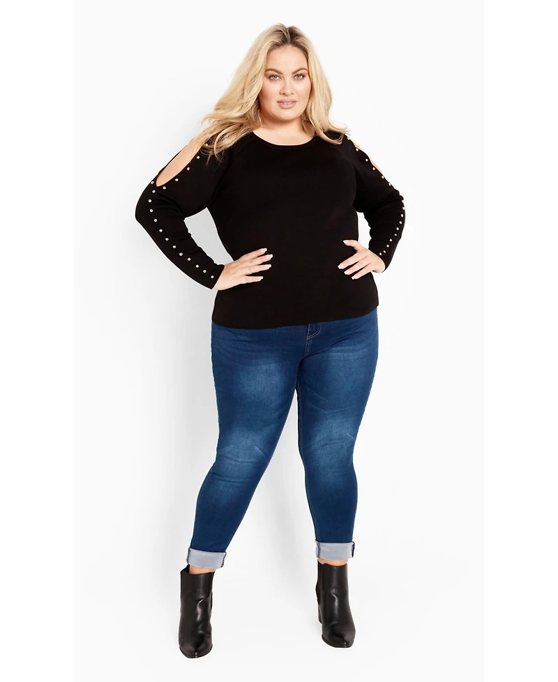 Avenue Women's Plus Size Cold Shoulder Full Length Sleeves Sweater
