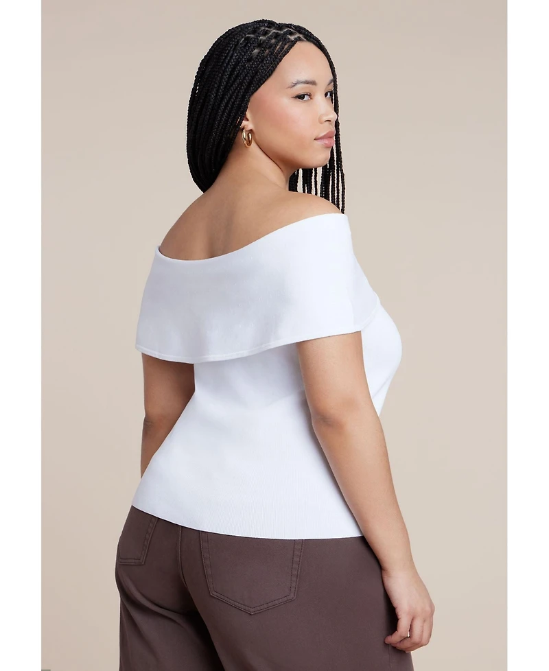 Eloquii Women's Twisted Off The Shoulder Sweater