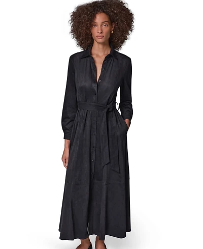 Donna Karan Weekend Women's Microsuede Long-Sleeve Collared Midi Duster Coat