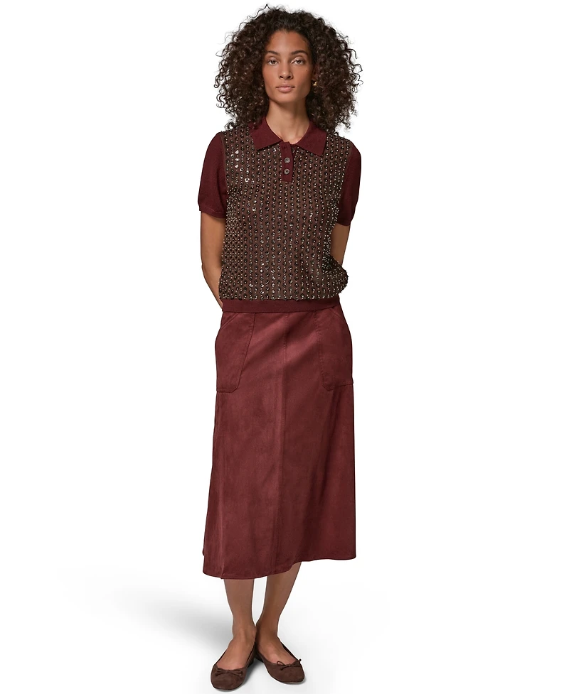 Donna Karan Weekend Women's Merino Wool-Blend Short-Sleeve Polo Sweater