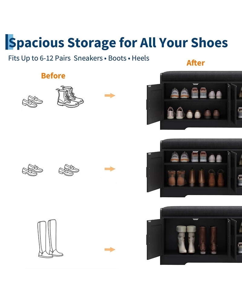 45.3" Entryway Shoe Cabinet with Bench, Four Adjustable Shelves, Sturdy Wooden Construction Holds 6 to 12 Pairs of Sneakers