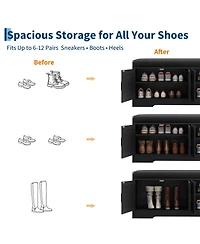 45.3" Entryway Shoe Cabinet with Bench, Four Adjustable Shelves, Sturdy Wooden Construction Holds 6 to 12 Pairs of Sneakers