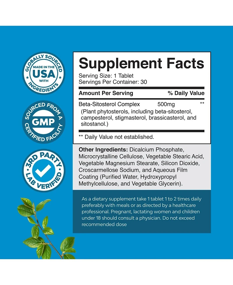 Nature's Craft Plant Sterols and Stanols Beta Sitosterol Supplement for Men, 500 Milligram, 30 Capsules