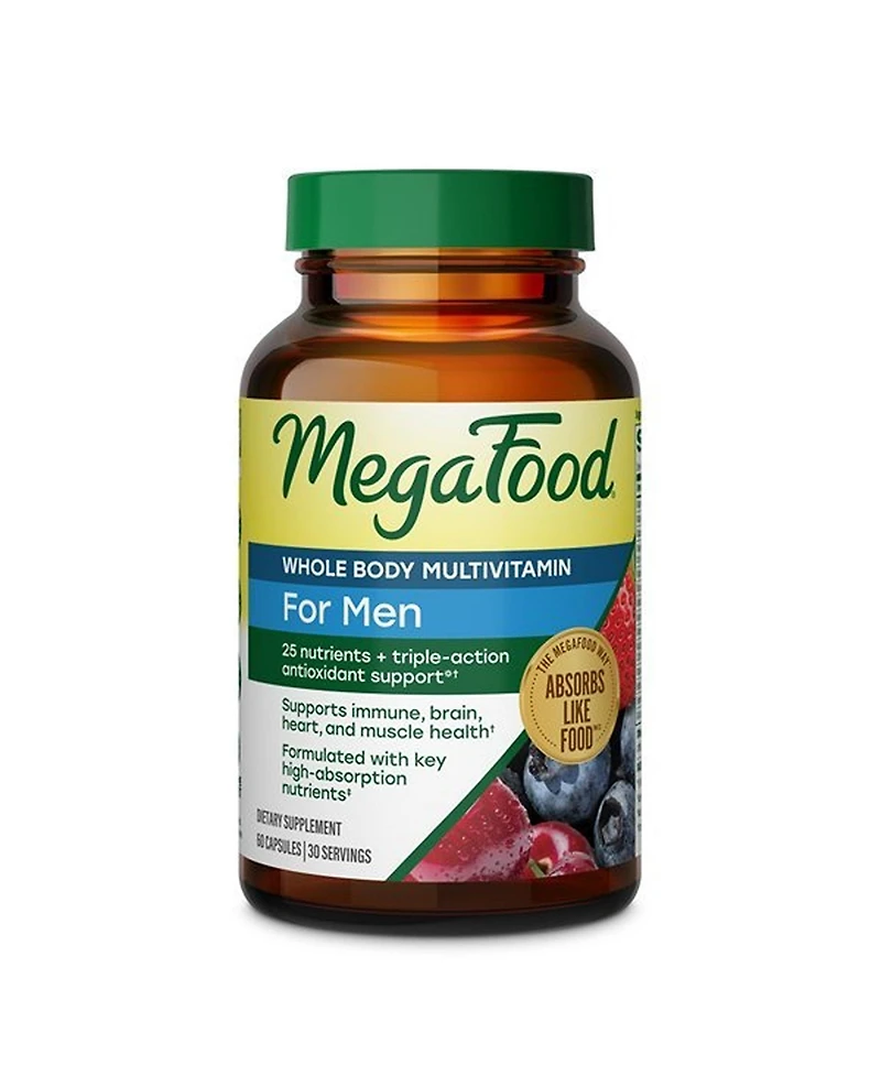 MegaFood Whole Body Multivitamin for Men for Immune Brain Heart and Muscle Health 60 Capsules