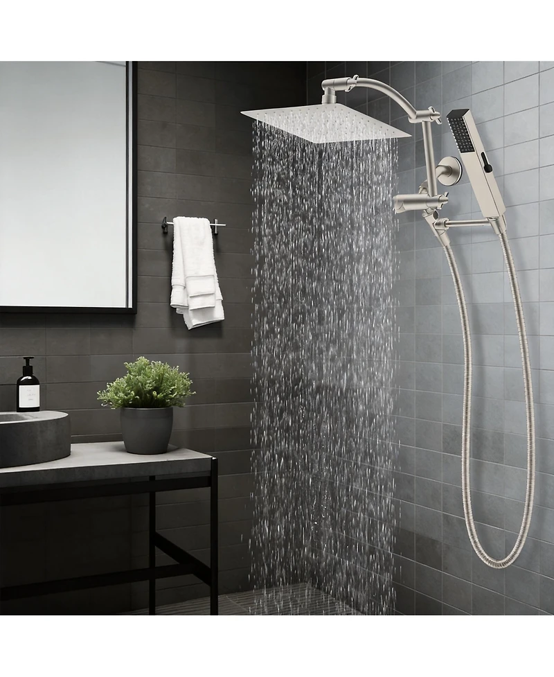 Cyqbd 8'' Metal Rainfall Shower Head Handheld Wand Extension Arm Hose Kit
