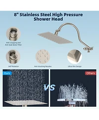 Cyqbd 8'' All Metal Shower Head Rainfall Handheld Extension Arm 10 Sprays Hose Holder Square