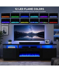 homfan 70 Inch Black Fireplace Tv Stand 36 Electric 2 Tier Media Console 12 Flame Colors 750W 1500W Heater Mdf Iron Glass