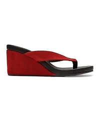 Forever and Always Shoes Women's Pryon Leather Thong Wedge Sandal
