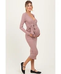 Pinkblush Forest Green Ribbed Long Sleeve Maternity Wrap Dress