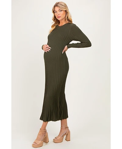 Pinkblush Maternity Long-Sleeve Ribbed Crewneck Sweater Midi Dress