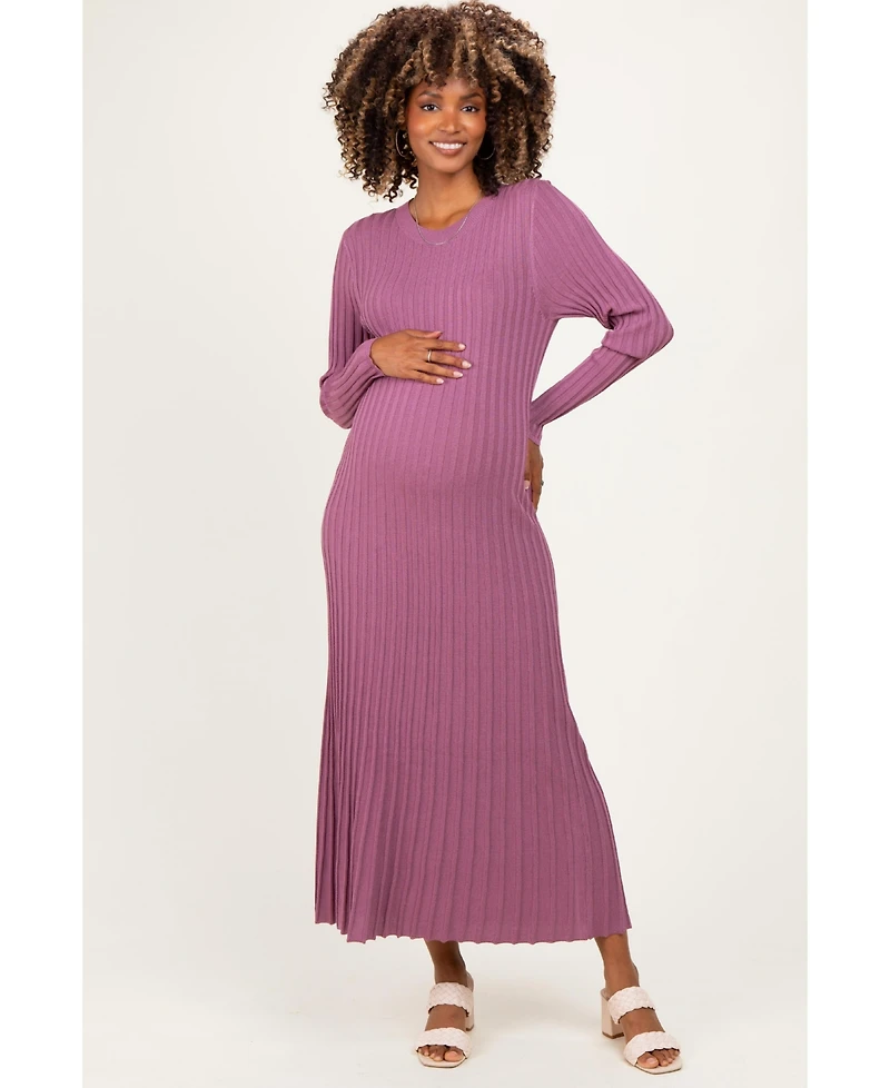 Pinkblush Maternity Long-Sleeve Ribbed Crewneck Sweater Midi Dress