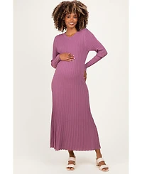 Pinkblush Maternity Long-Sleeve Ribbed Crewneck Sweater Midi Dress