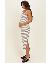 Pinkblush Women's Cream Striped Sleeveless Side Slit Midi Dress