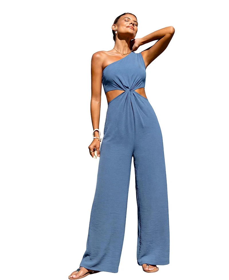 Cupshe Women's One-Shoulder Twist-Front Wide-Leg Jumpsuit