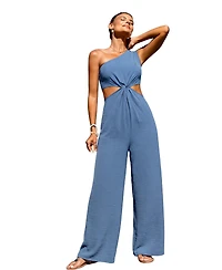 Cupshe Women's One-Shoulder Twist-Front Wide-Leg Jumpsuit