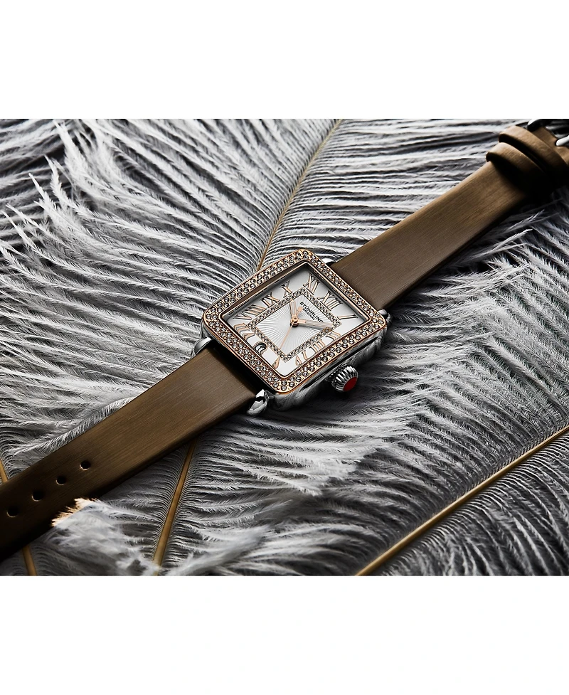 Elegant Women s Rectangular 35×47mm Dress Watch – Model 4060L.5, Rose Gold Crystal Bezel, Silver Case, Brown Leather Strap