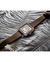 Elegant Women s Rectangular 35×47mm Dress Watch – Model 4060L.5, Rose Gold Crystal Bezel, Silver Case, Brown Leather Strap